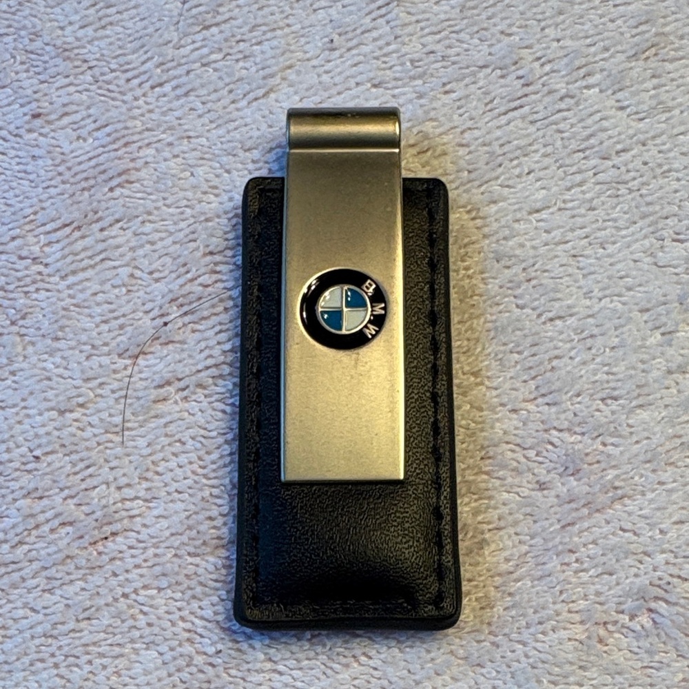 BMW Black Leather and Brushed Nickel Key Chain